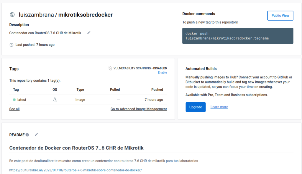 routeros 7.6 de mikrotik sobre docker