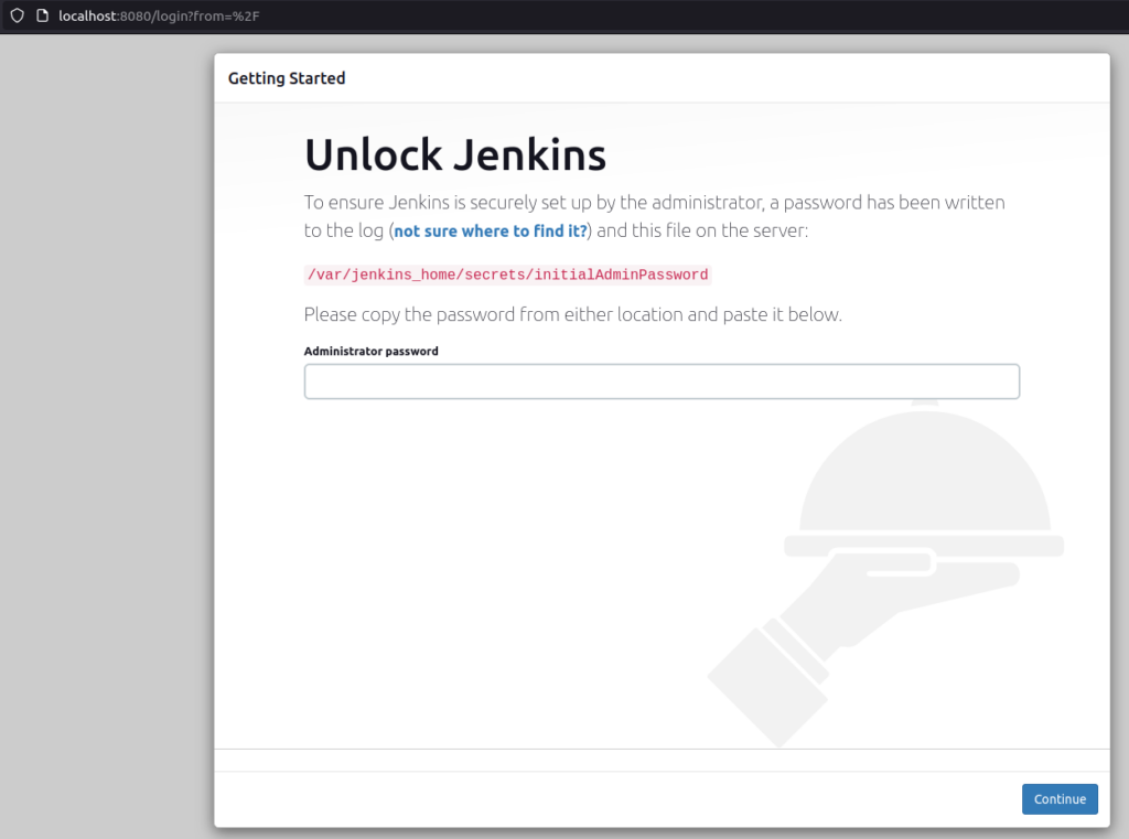 Jenkis solicita el password de administrador para ingresar
